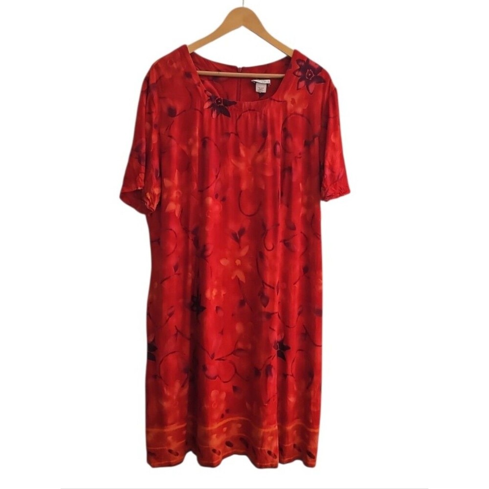 K.C. Spencer Vintage Red Floral Rayon Midi Dress Women 2X Artsy Boho 90s